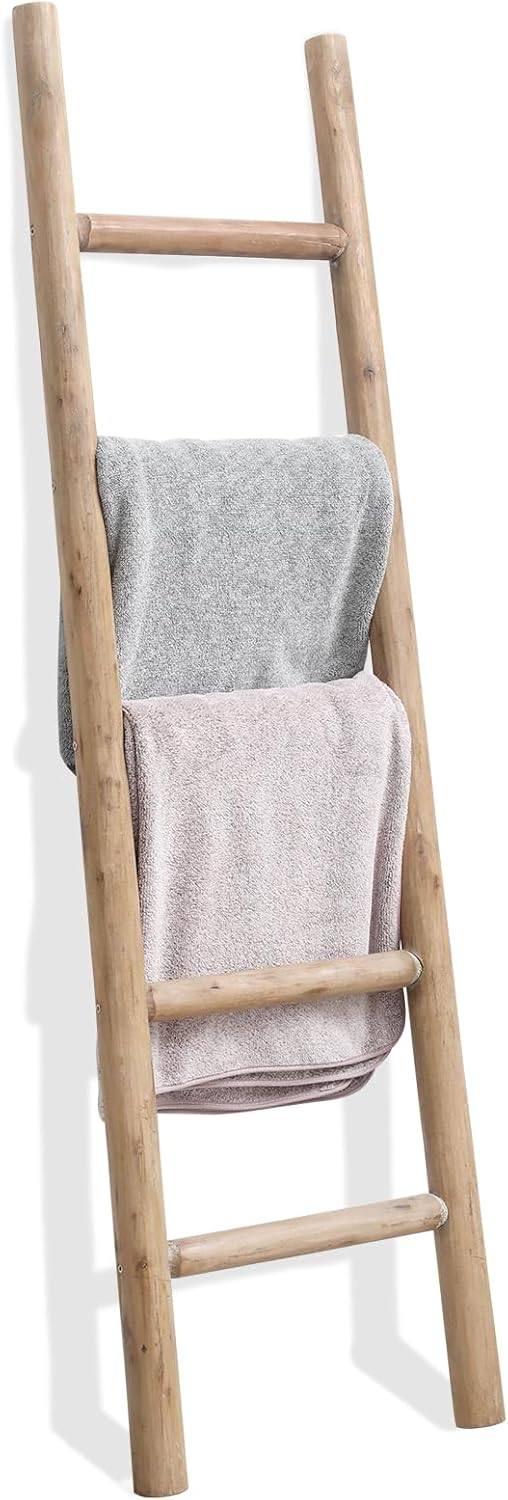 FUIN 57in Wood Blanket Ladder Living Room Decorative Wall Leaning Farmhouse Quil...