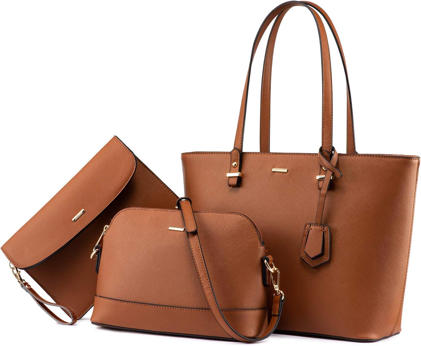 LOVEVOOK Handbags for Women Shoulder Bags Tote Satchel Hobo 3pcs Purse Set Brown