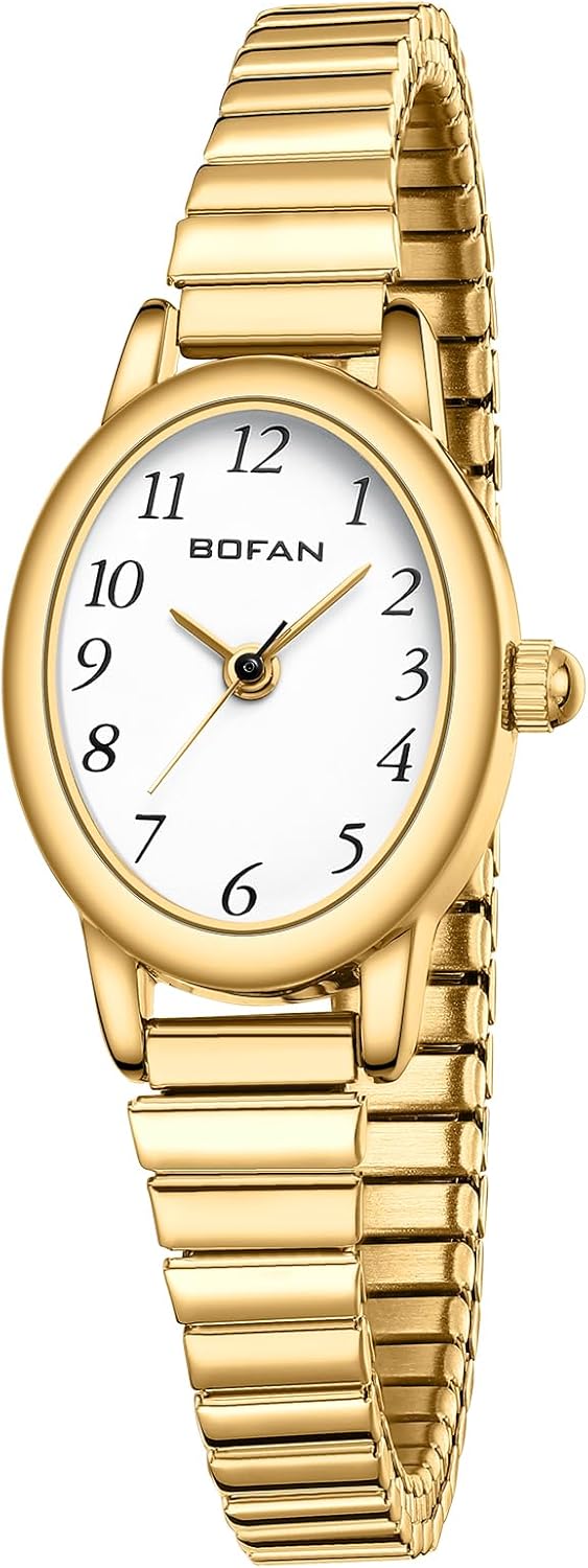 BOFAN Small Gold Watches for Women Easy Read Ladies Quartz Wrist Watch with Stai...