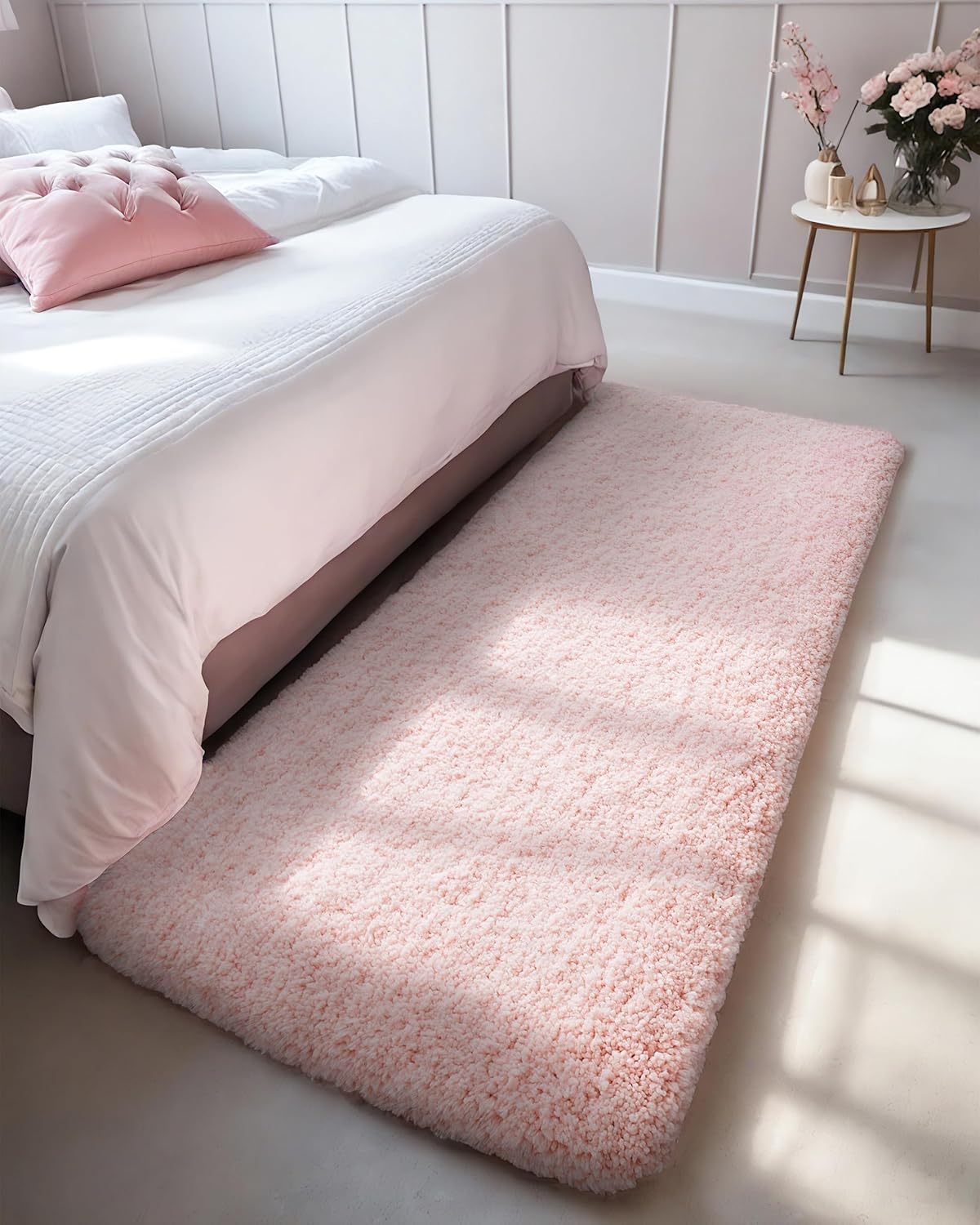 Pink Bathroom Runner Rug 24x70 Non Slip Fluffy Long Bath Mat for Bathroom Floor...