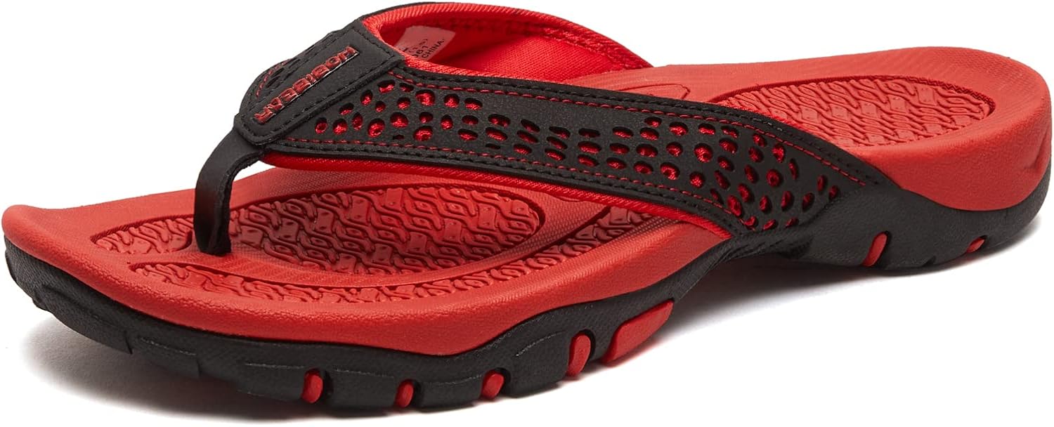 KIIU Mens Thong Sandals Indoor and Outdoor Beach Flip Flop 13 Red/Black