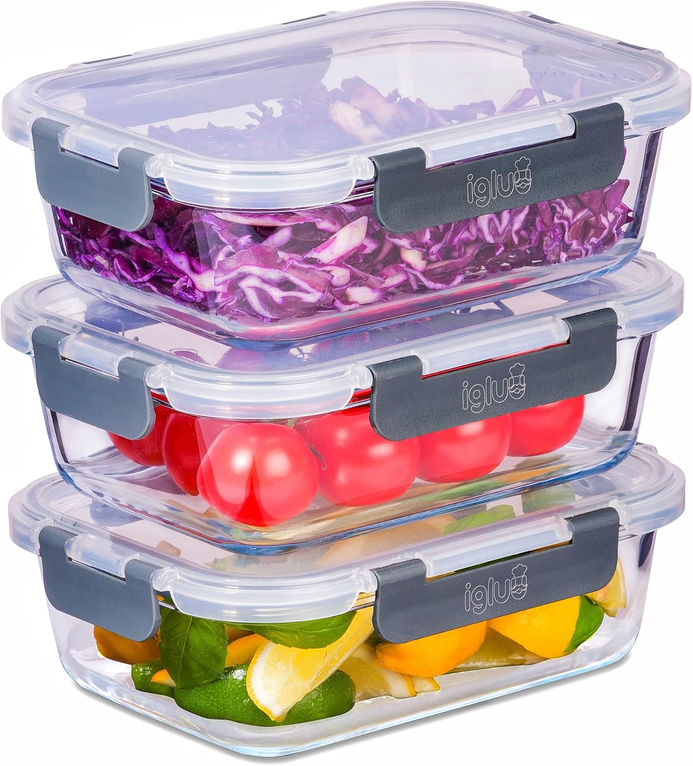 Igluu Meal Prep - Glass Containers with Leak-Proof Snap Lock Lids - Airtight Por...