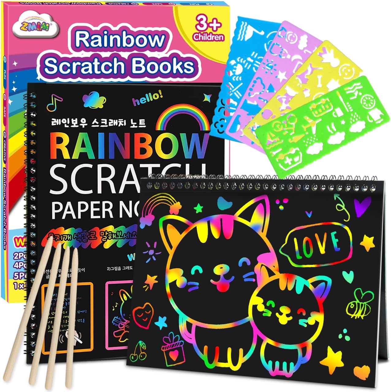 ZMLM Scratch Paper Art-Crafts Gift: 2 Pack Rainbow Notebooks Supplies Toys for 3...
