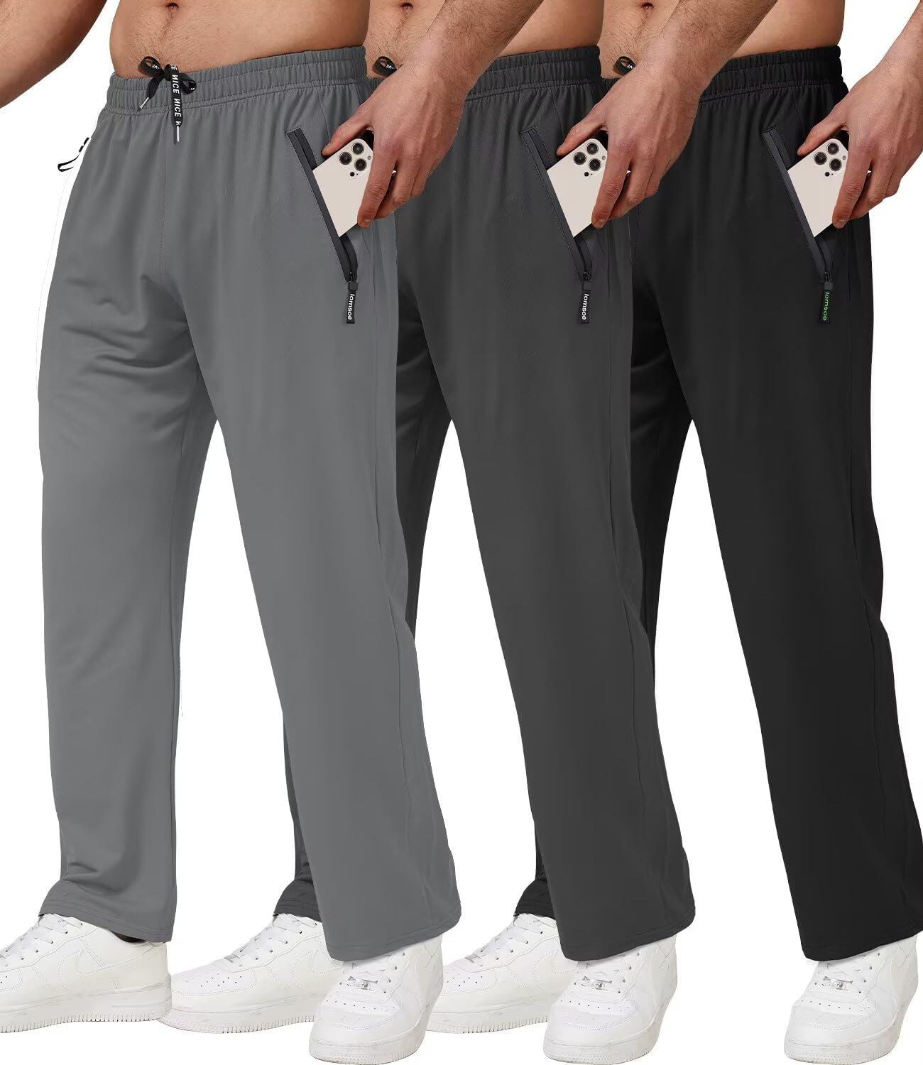 3 Pack Mens Athletic Pants with Zip Pockets Lightweight Sweatpants for Men Jogge...