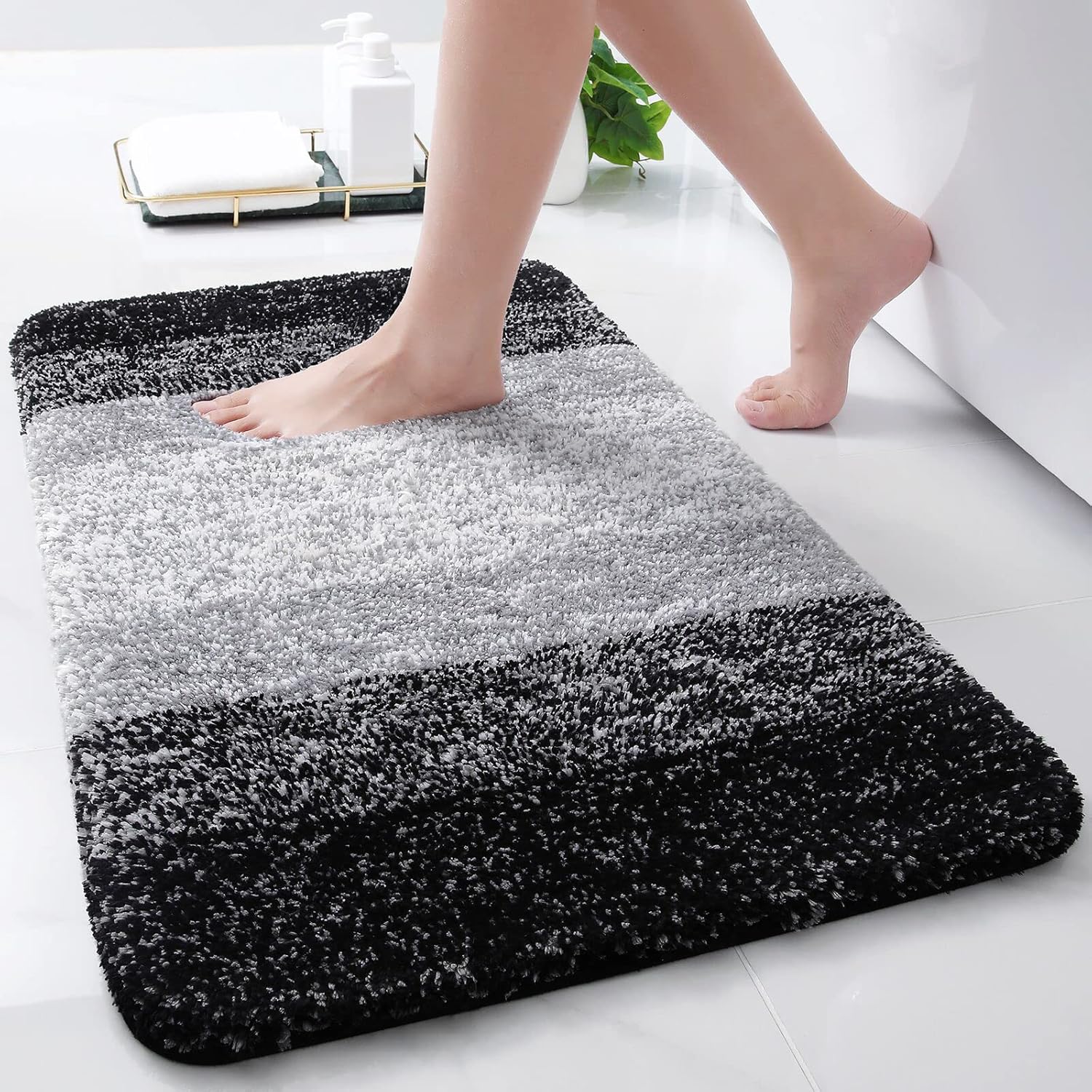 Arotive Microfiber Bathroom Rugs, Shaggy Soft and Absorbent, Non-Slip, Thick Plu...