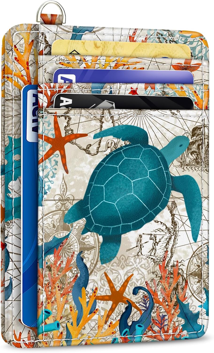 Credit Card Holder Slim Wallet, Sea Turtle RFID Wallet Women Front Pocket Small...
