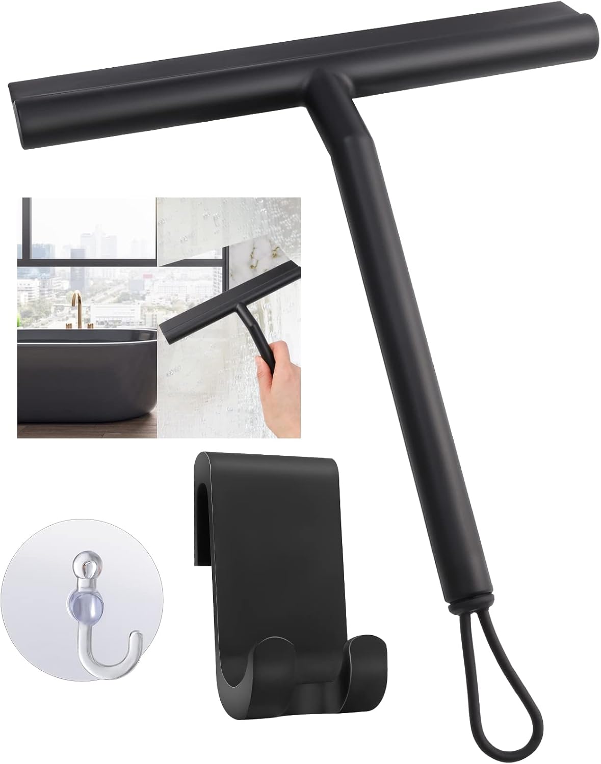 Shower Squeegee,8 Inch Window Glass Scraper Shower Cleaner with Suction Cup Hook...