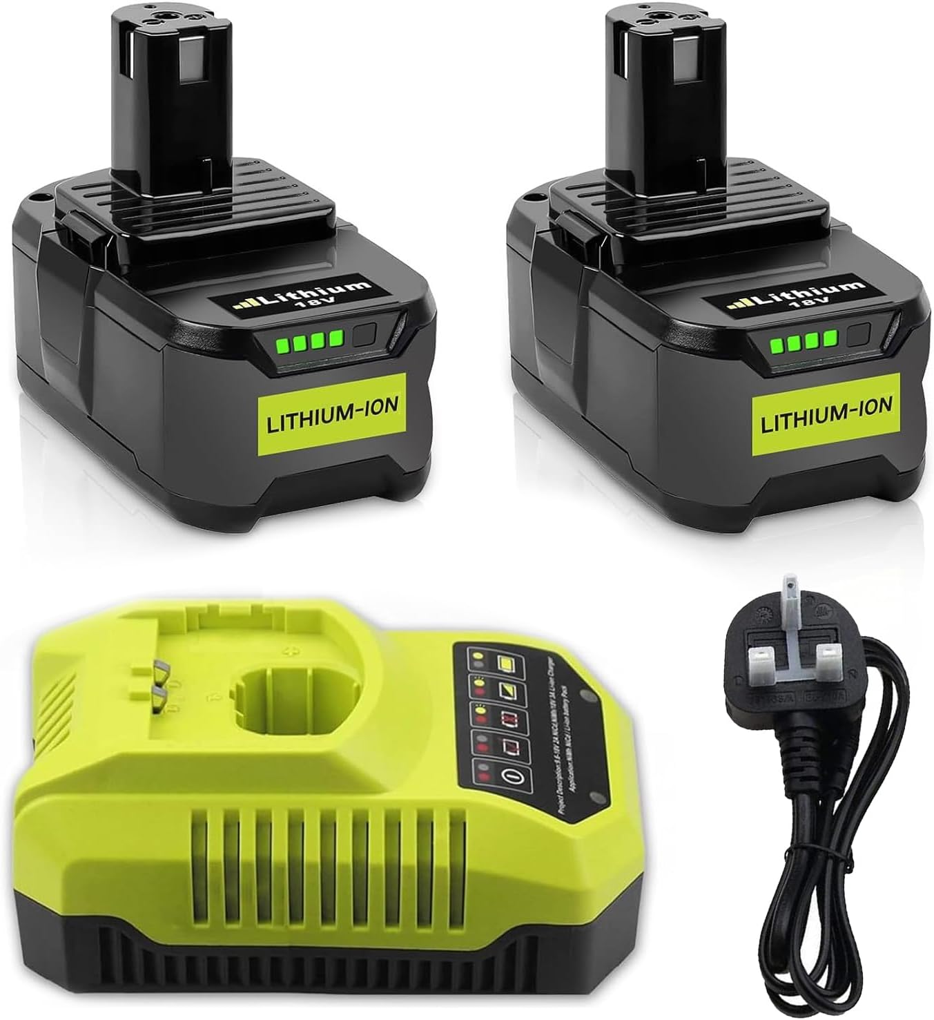 2X 18V 5.5Ah Replacement Battery for Ryobi + 4A P117 Battery Charger for Ryobi O...
