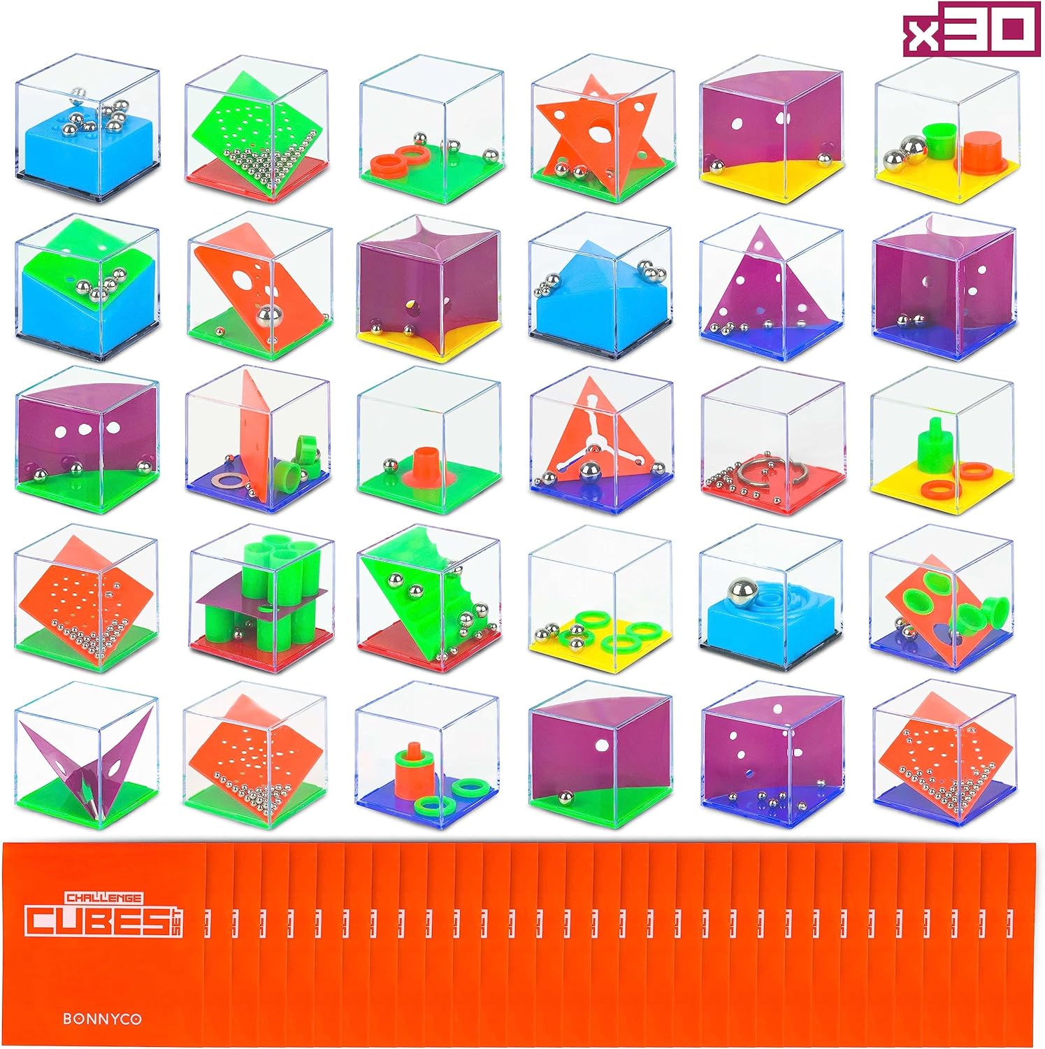 BONNYCO Brain Teaser Puzzles Cubes Party Favors for Kids Pack 30 Pinata Goodie B...