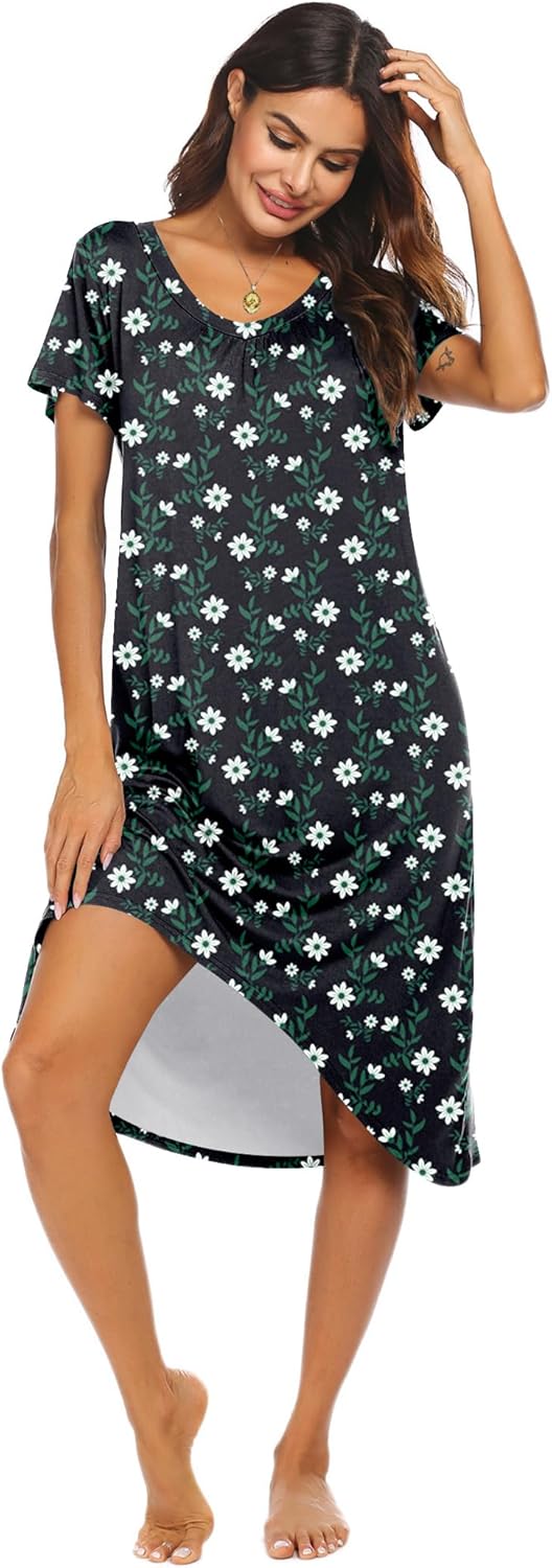 Ekouaer Nightgowns Womens Short Sleeve Sleepwear Comfy Loungewear Plus Size Nigh...