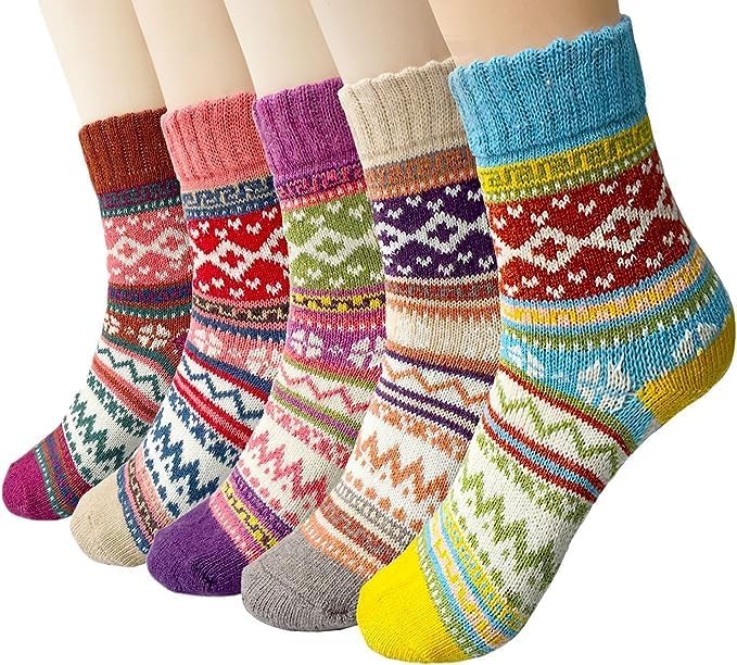 Justay Pucott 5 Pairs Ladies Winter Socks Breathable Soft Socks, Wool Thick Sock...