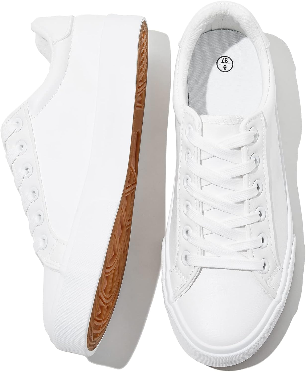 SERNIAL Womens White Tennis Shoes PU Leather Sneakers Casual Walking Shoes for W...