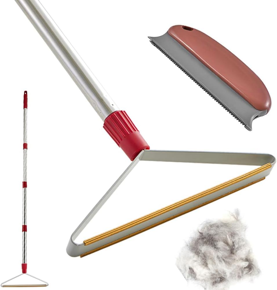 Upgrated Carpet Rake Pet Hair Remover with 60" Long Handle for Couch Rug Clothes...