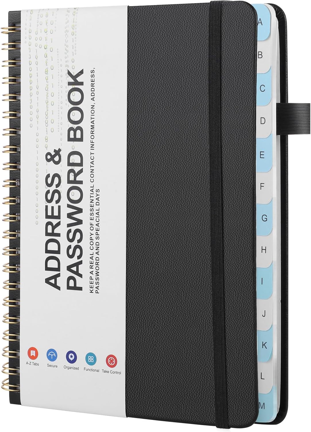 Thboxes Password Book & Address Book with Alphabetical Tabs, Black Spiral Teleph...