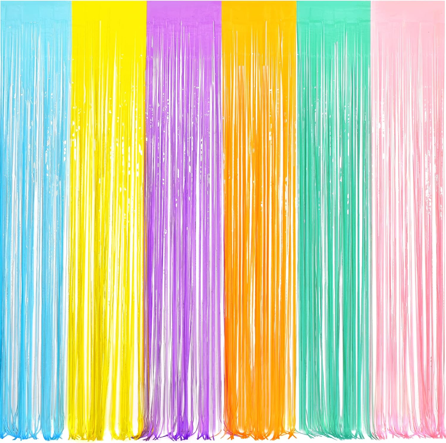 BRAVESHINE Tinsel Foil Fringe Curtains - 2Pcs 3.2x8.2ft Pastel Colourful Photo B...