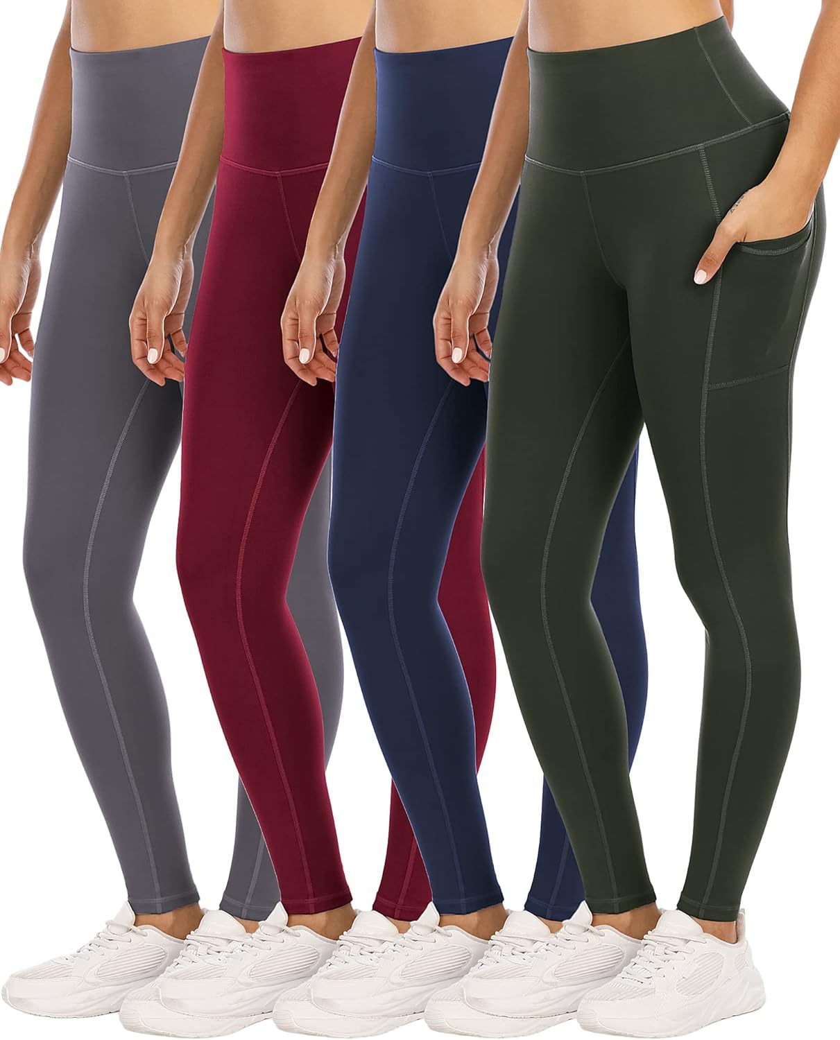 4 Pack Leggings with Pockets for Women,High Waist Tummy Control Workout Yoga Pan...