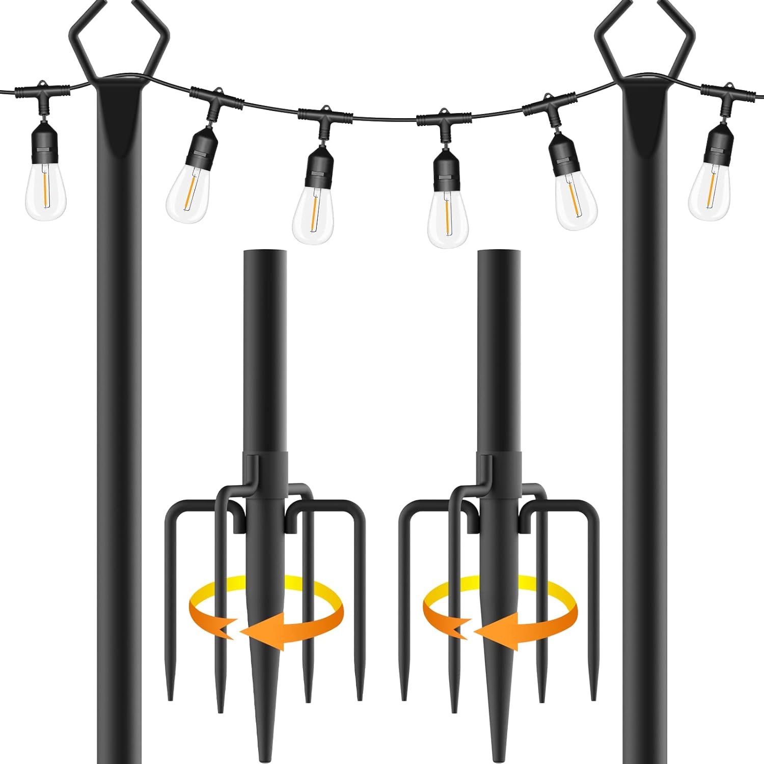 Aulimhti 10Ft Metal Poles with Fork for Outdoor String Lights,2 Pack Light Stand...