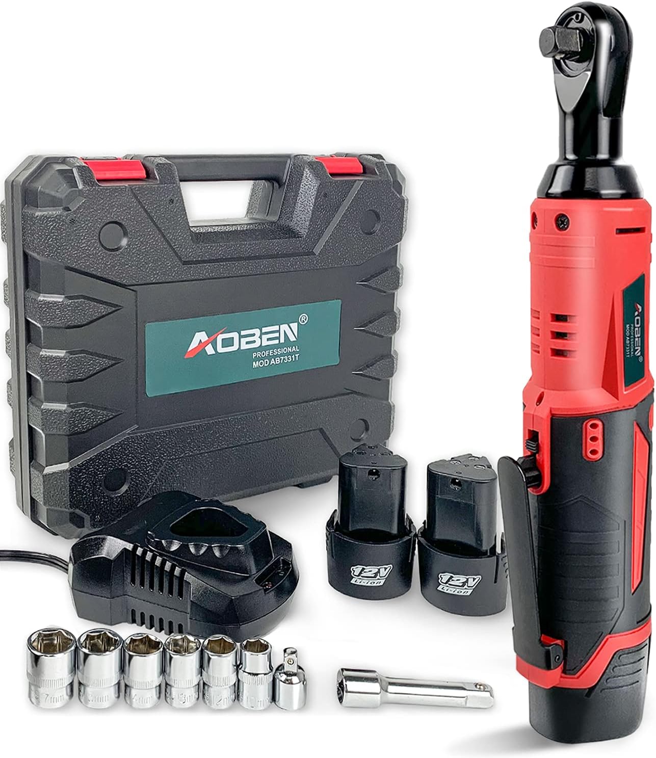 AOBEN Cordless Electric Ratchet Wrench Set, 3/8" 12V Power Ratchet Tool Kit With...