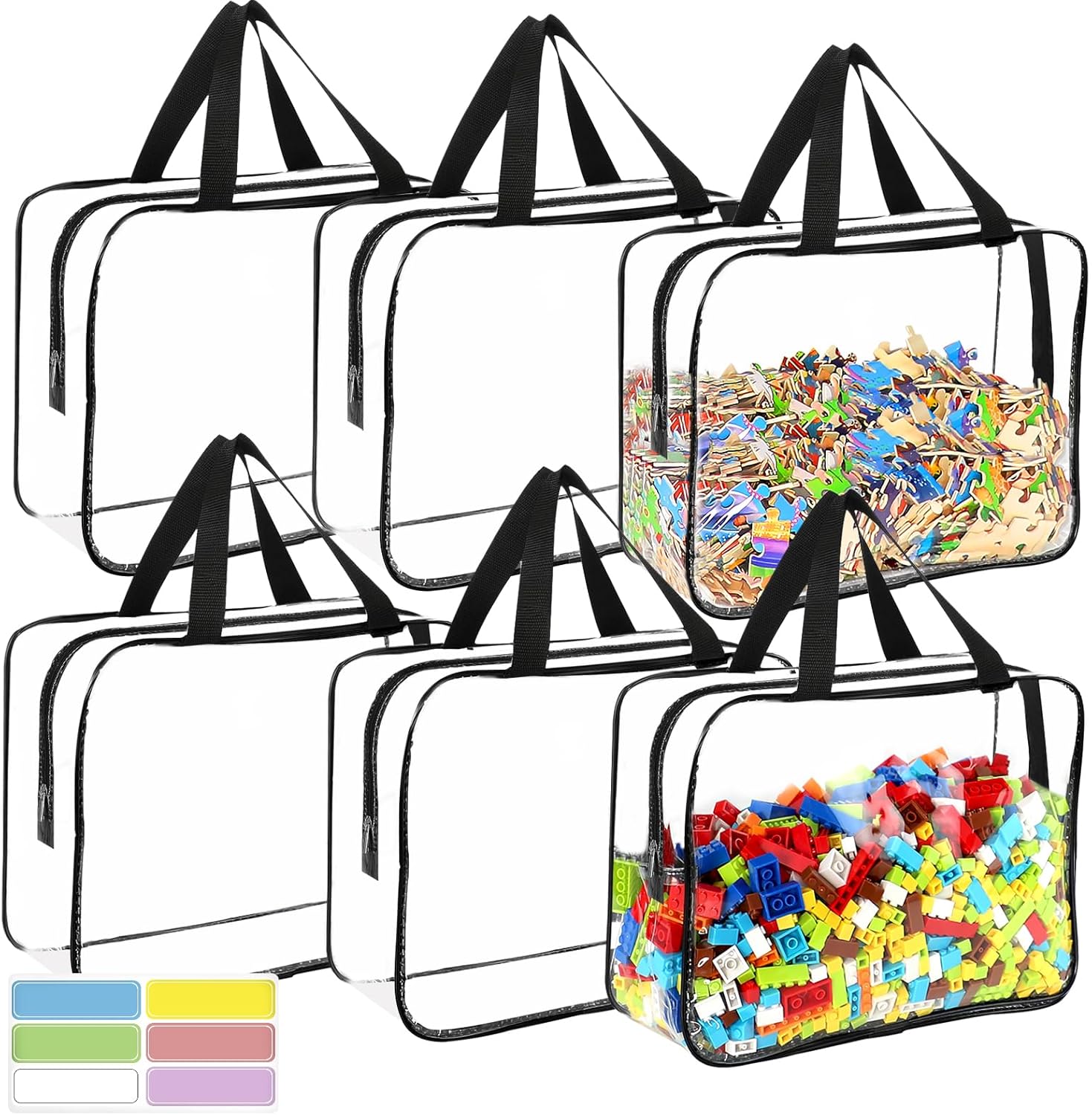 6 Packs Large Toy Storage Bags with Labels, Reusable Clear PVC Board Game Storag...