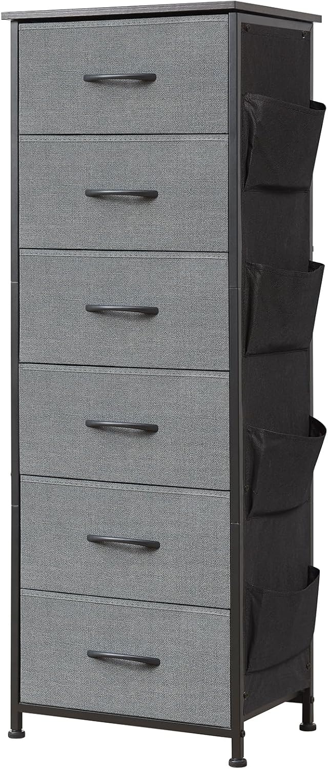 Somdot Tall Dresser for Bedroom with 6 Drawers and Side Pockets, Storage Organiz...