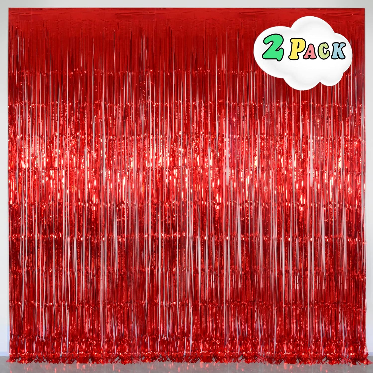 Red Foil Fringe Curtain Party Decorations, Melsan 3.2 x 8 ft Metallic Tinsel Cur...