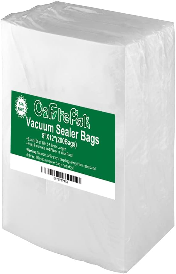 O2frepak 200 Quart Size 8" x 12" Vacuum Sealer Bags with BPA Free and Heavy Duty...