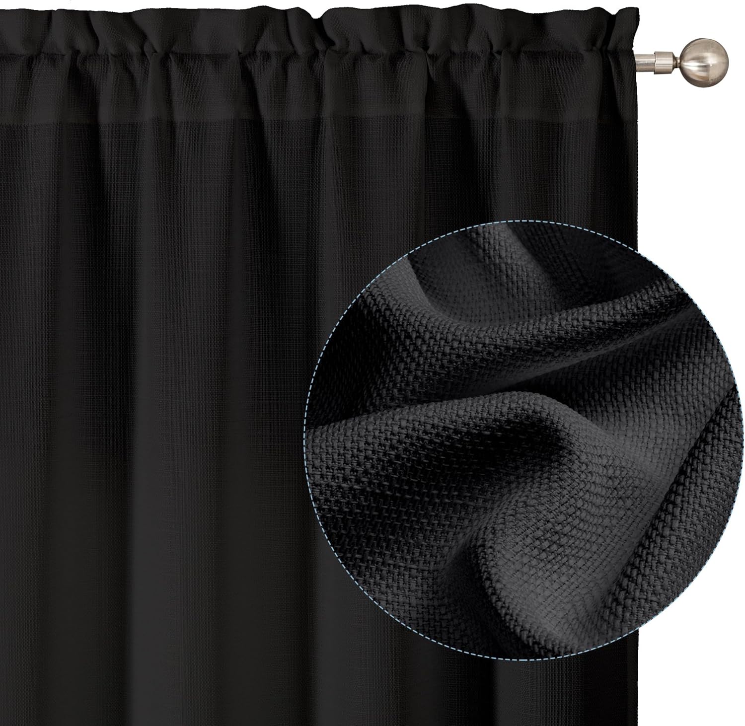 Chyhomenyc Black Curtains 90 Inch Length 2 Panels Set, Faux Linen Textured Semi...