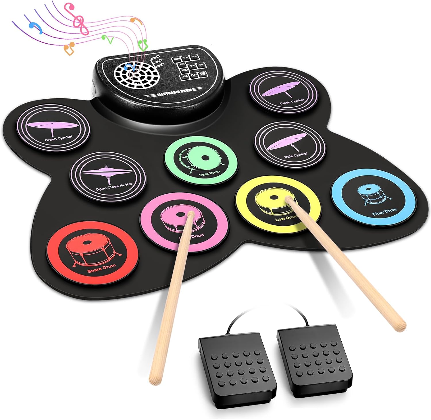 Anpro Electric Drum Set, 9 Drum Pad with Headphone Jack, Roll-up Electronic Drum...
