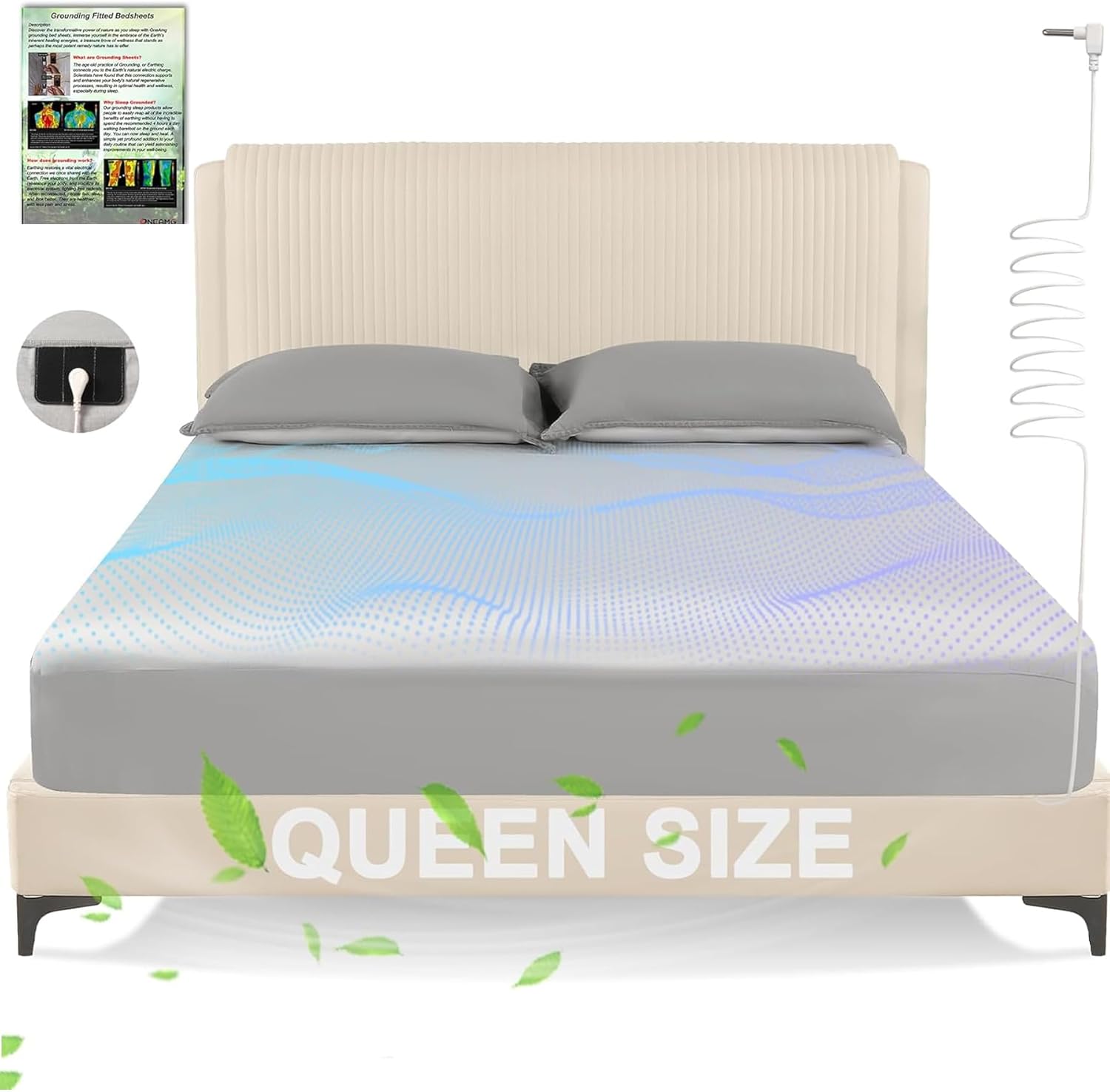 Grounding Sheets Queen Size,Earth Grounded Fitted Bed Sheet 10% Pure Silver Fibe...