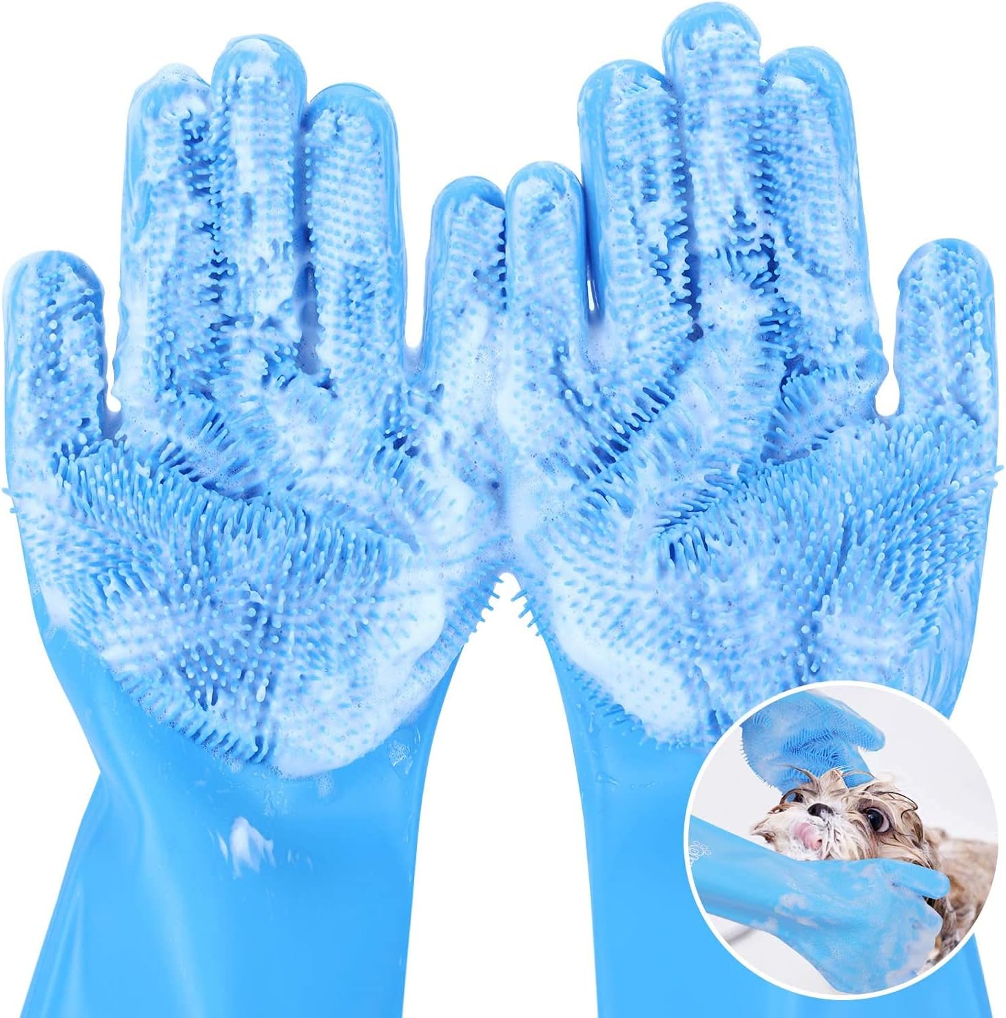 Pecute Pet Grooming Gloves - Heat Resistant Silicone Gloves with High-Density Te...