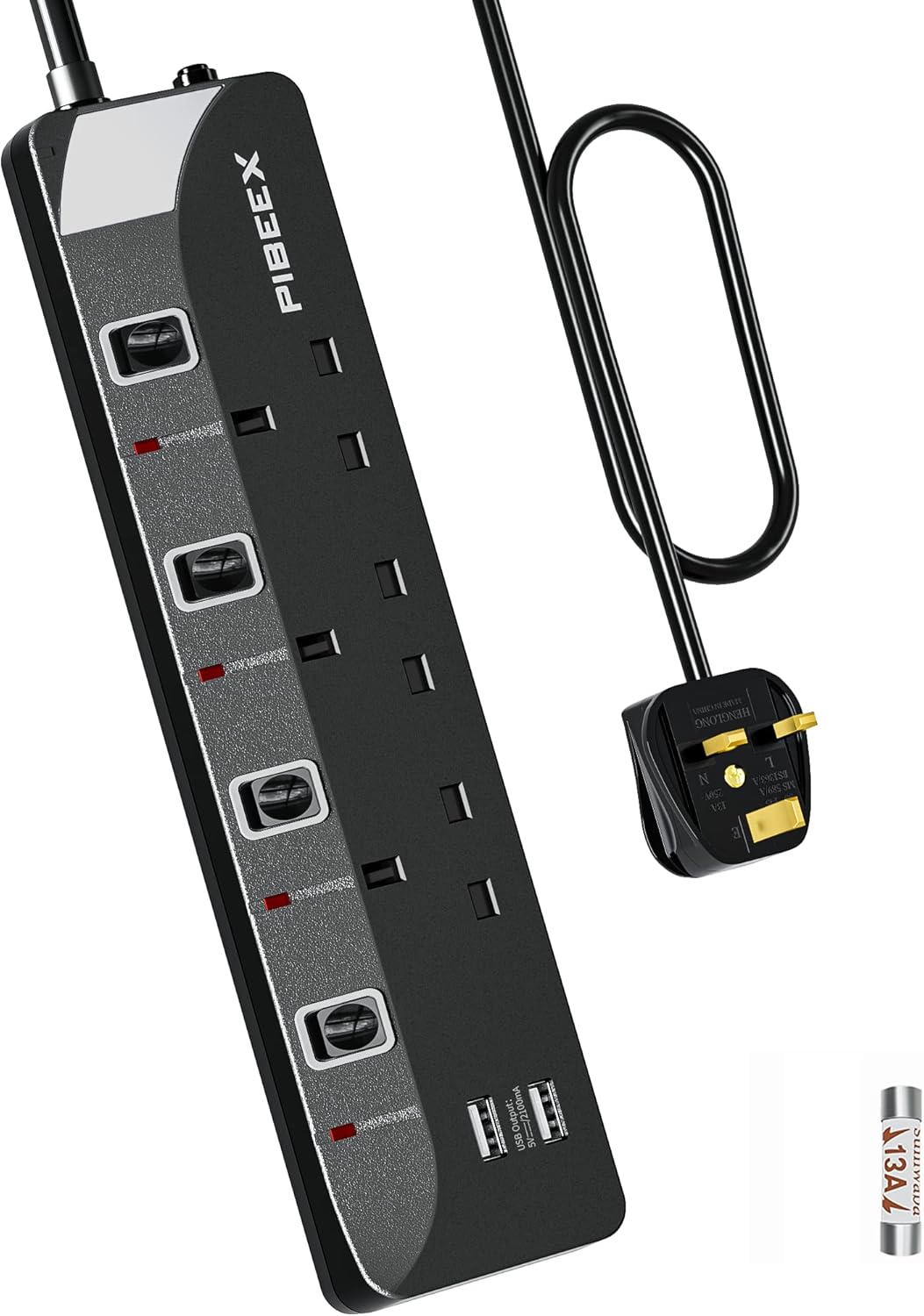 3M Extension Lead with USB Ports, 3 Way Outlets Power Strip with 2 USB Slots UK...
