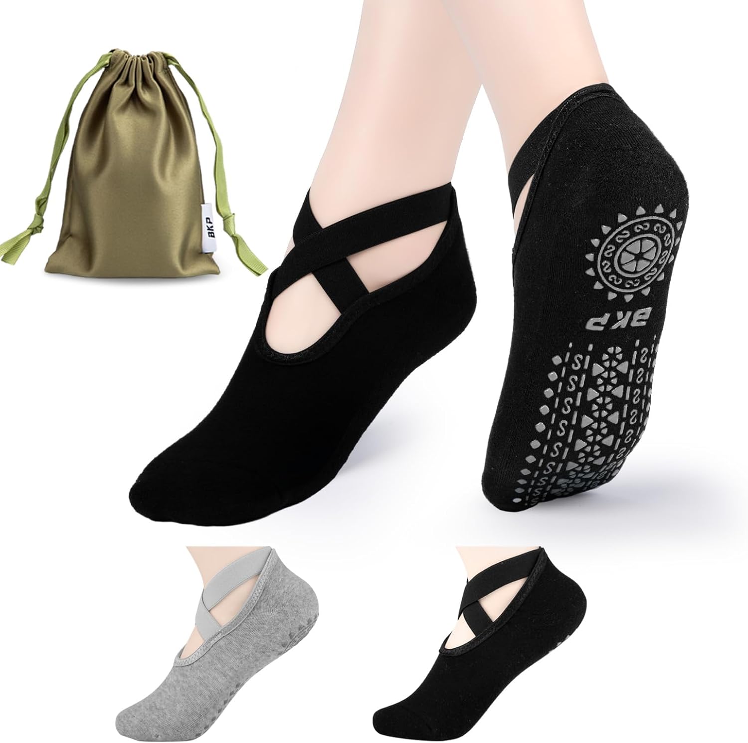 BKP Yoga Socks For Women,Non slip Grip Pilates Socks Suitable For Ballet,Plastic...