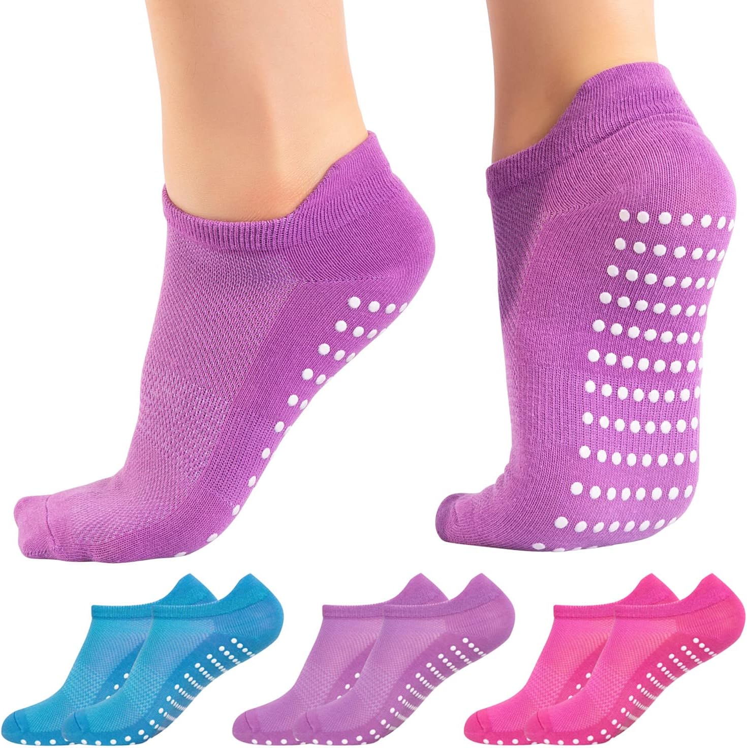 3 x Pairs Non Slip Yoga Pilates Socks Martial Arts Fitness Dance Barre, Anti-sli...