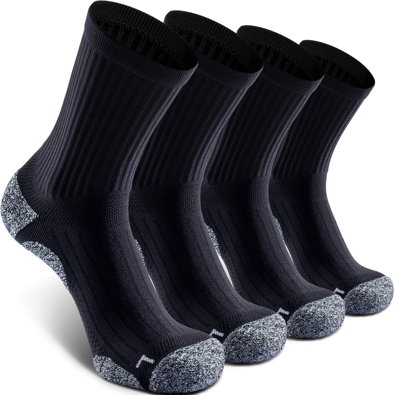 Elite Cushioned Compression Mid-crew Socks 4-Pack for Youth Women Men Medium Bla...
