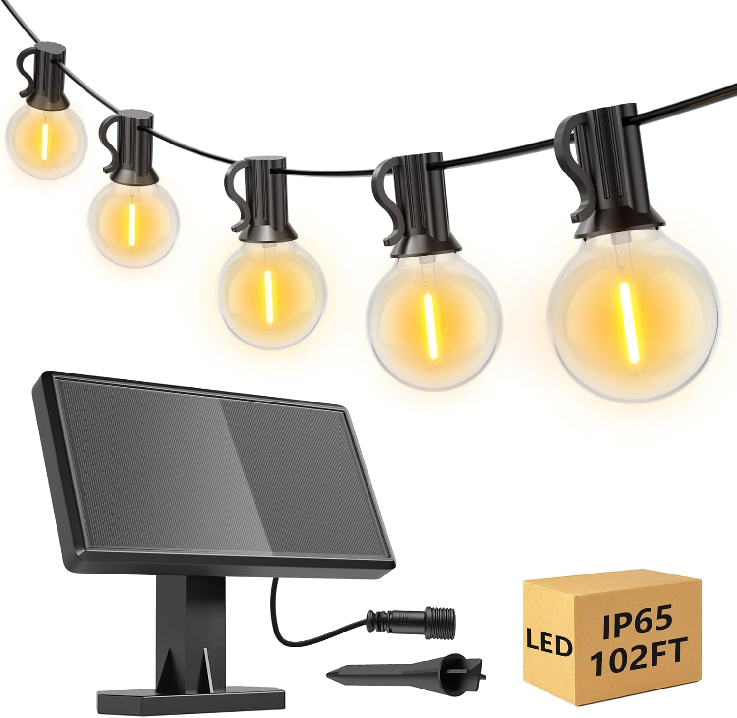 SUWIN 102FT IP65 Waterproof Solar Festoon Light Outdoor, LED String Lights Garde...