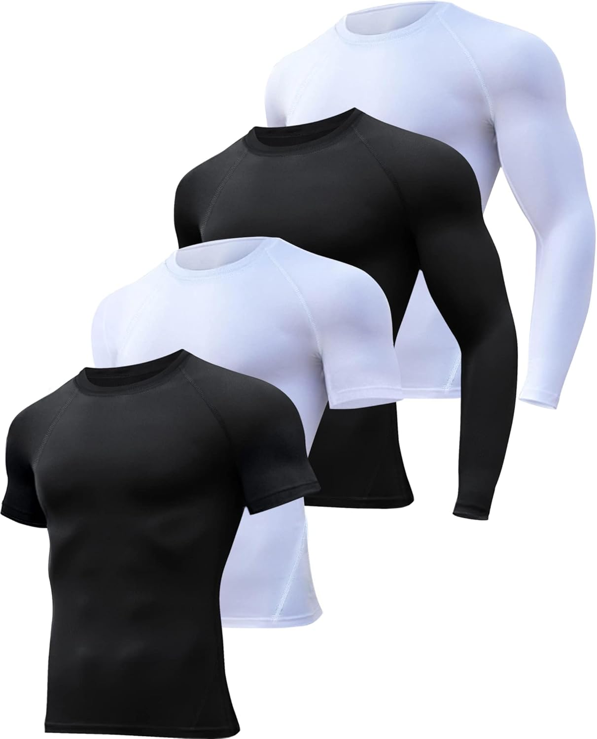 4/5 Pack Workout Compression Shirts Men Long/Short Sleeve Rash Guard Athletic Un...