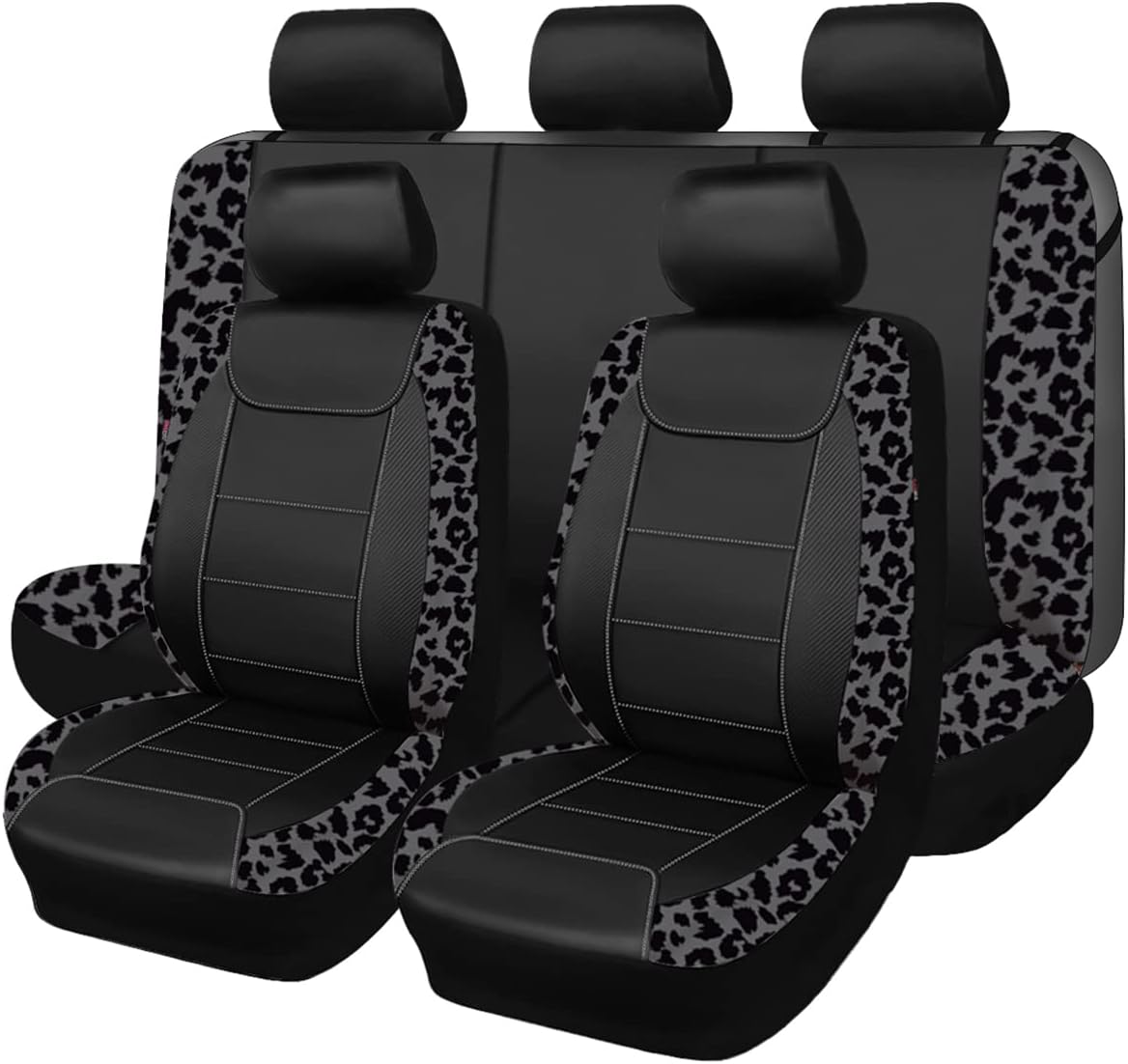 Flying Banner Carbon Fiber Leather Vehicle Seat Covers, Leopard Gray Black, Univ...