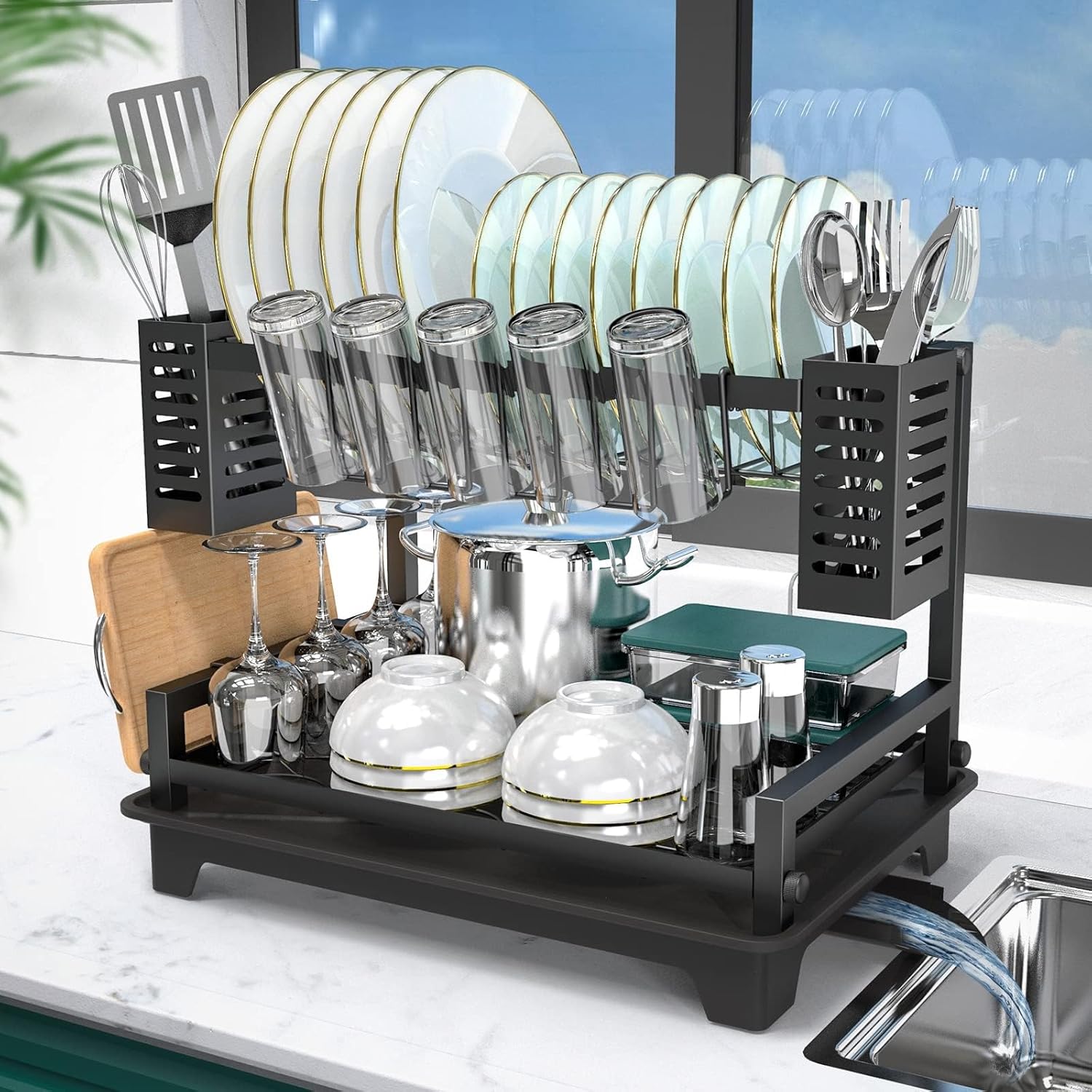 B-Land Dish Drying Rack: 2 Tier Dish Racks for Kitchen Counter and Sink - Large...