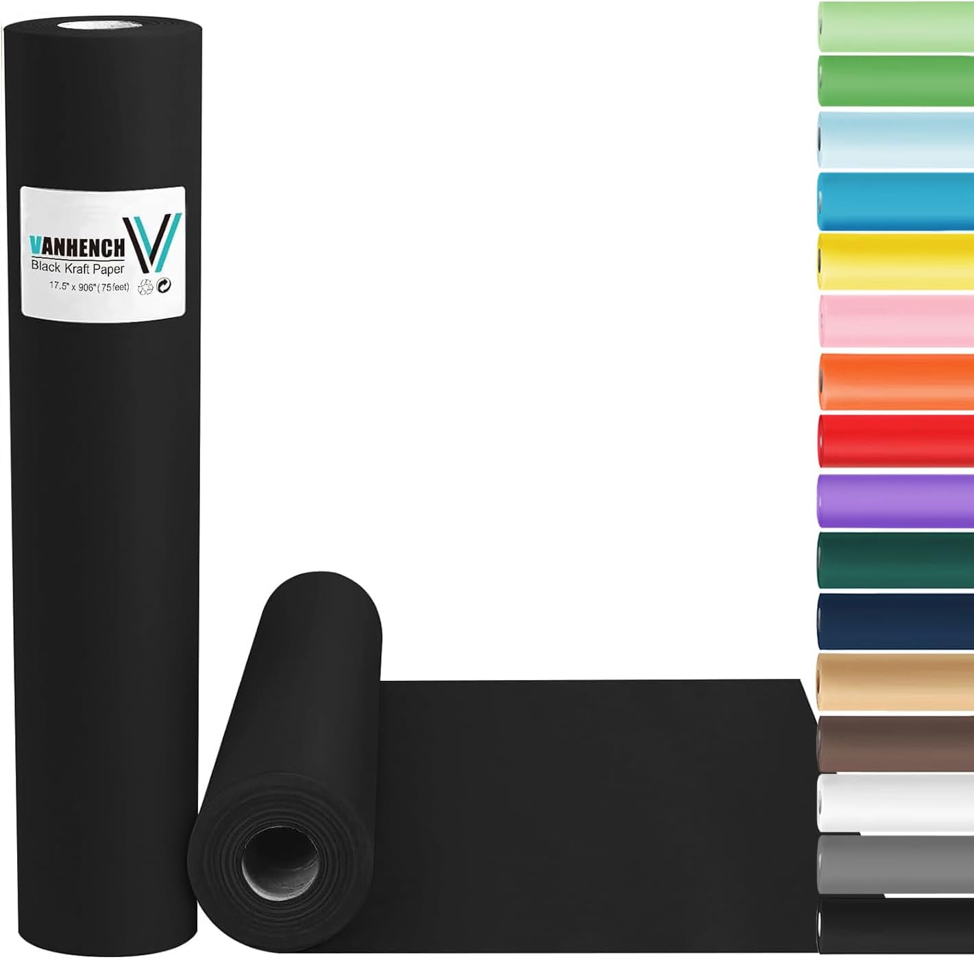 Vanhench Black Wrapping Paper 17.5"×963" (80 1/4FT), Birthday Wrapping Paper, Bl...