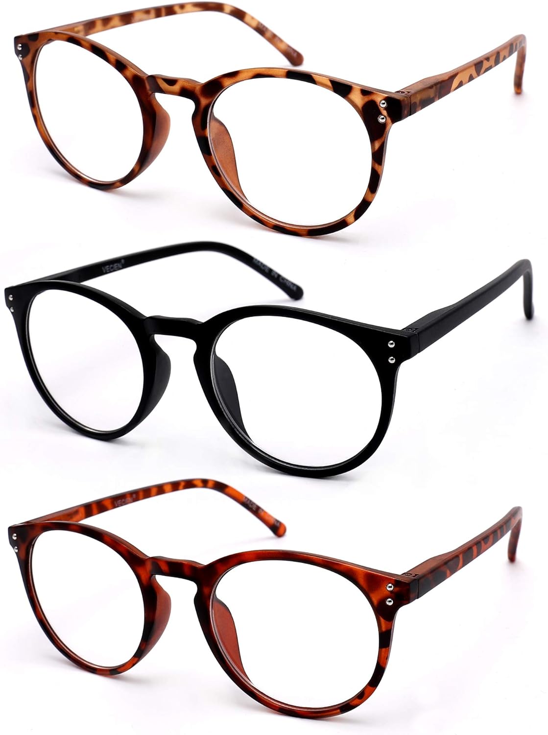 Vecien Reading Glasses 3-Pack Matte Finish Readers for Fresh Feel, Crystal Lens...