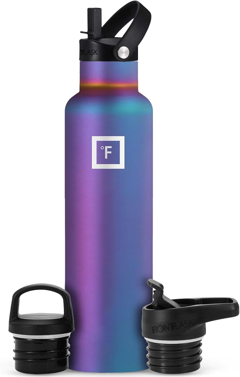 IRON °FLASK Camping & Hiking Hydration Canteens - 3 Lids (Narrow Straw Lid) Leak...