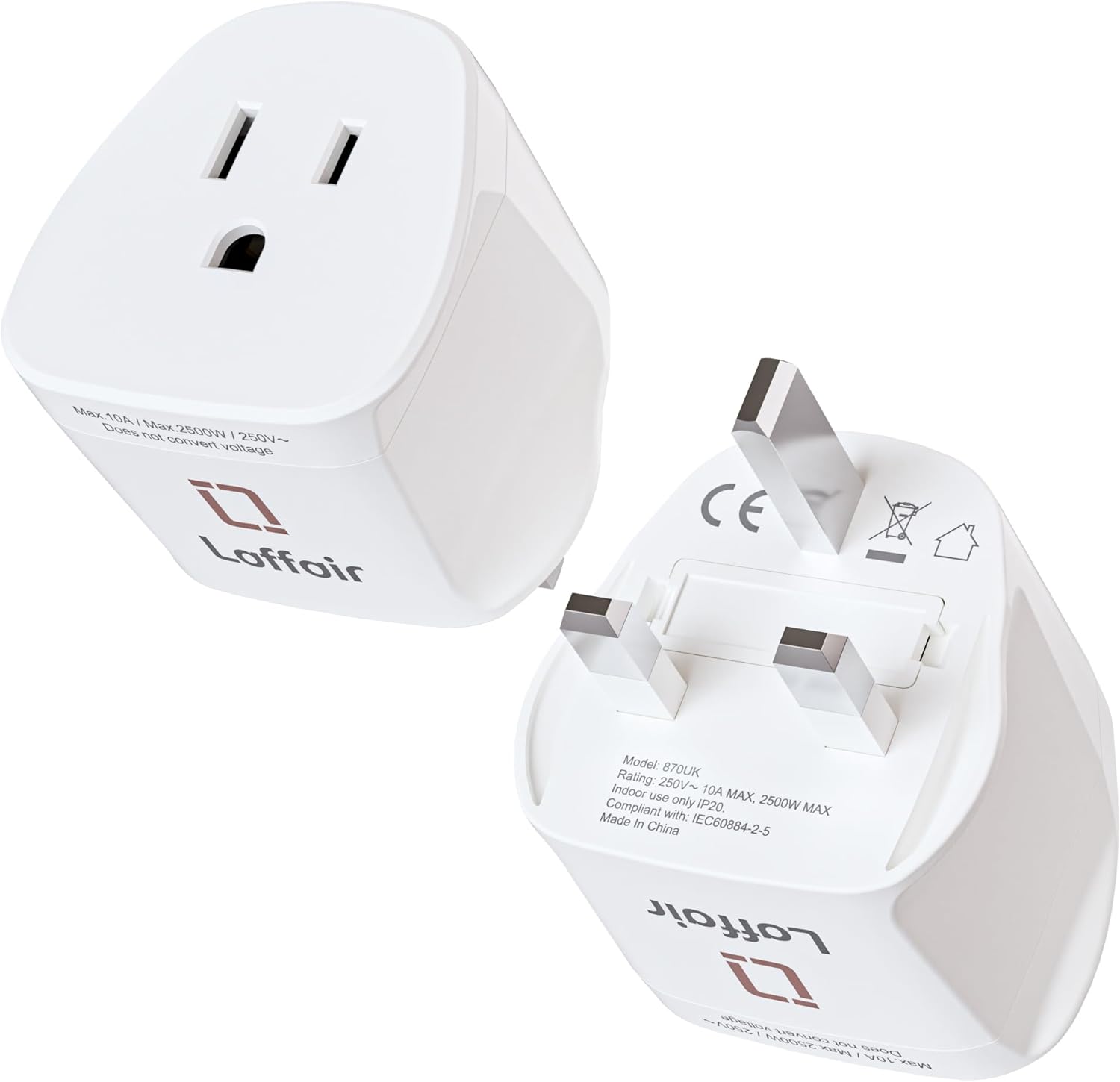 USA to UK Plug Adapter by Laffair (2 Pack) - Essential US to UK Plug Adapter, Ca...