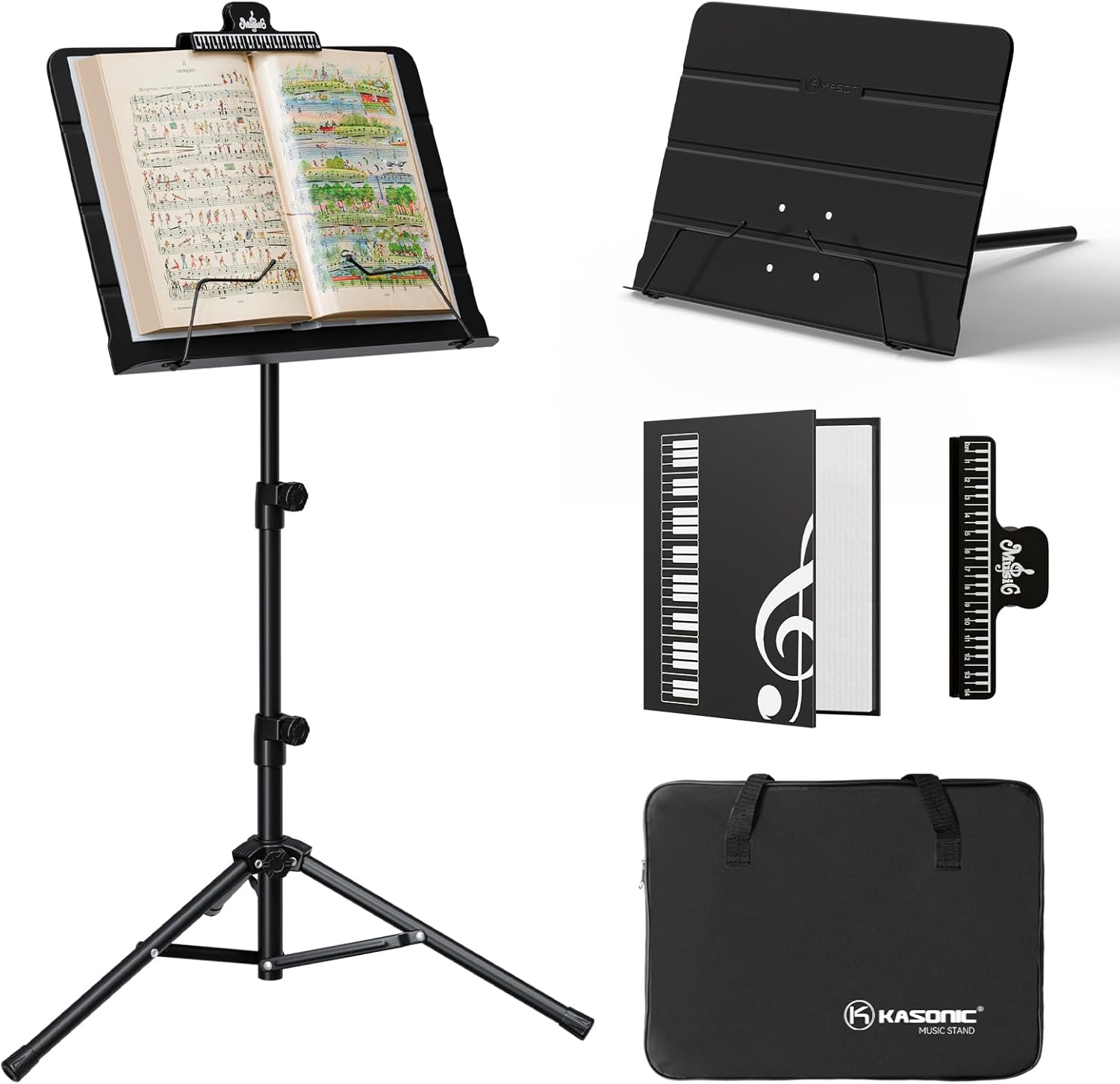 K Kasonic Foldable Music Stand, 2 in 1 Collapsible Music Stand with Music Sheet...