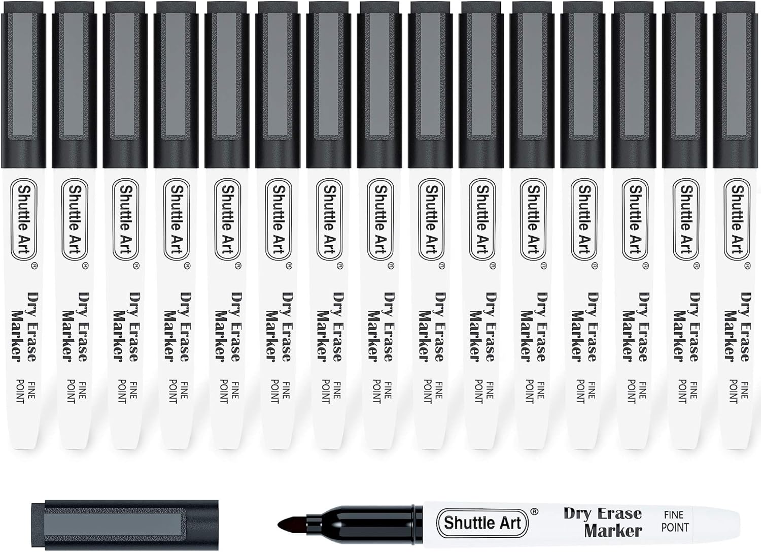 Shuttle Art Dry Erase Markers, 15 Pack Black Magnetic Whiteboard Markers with Er...