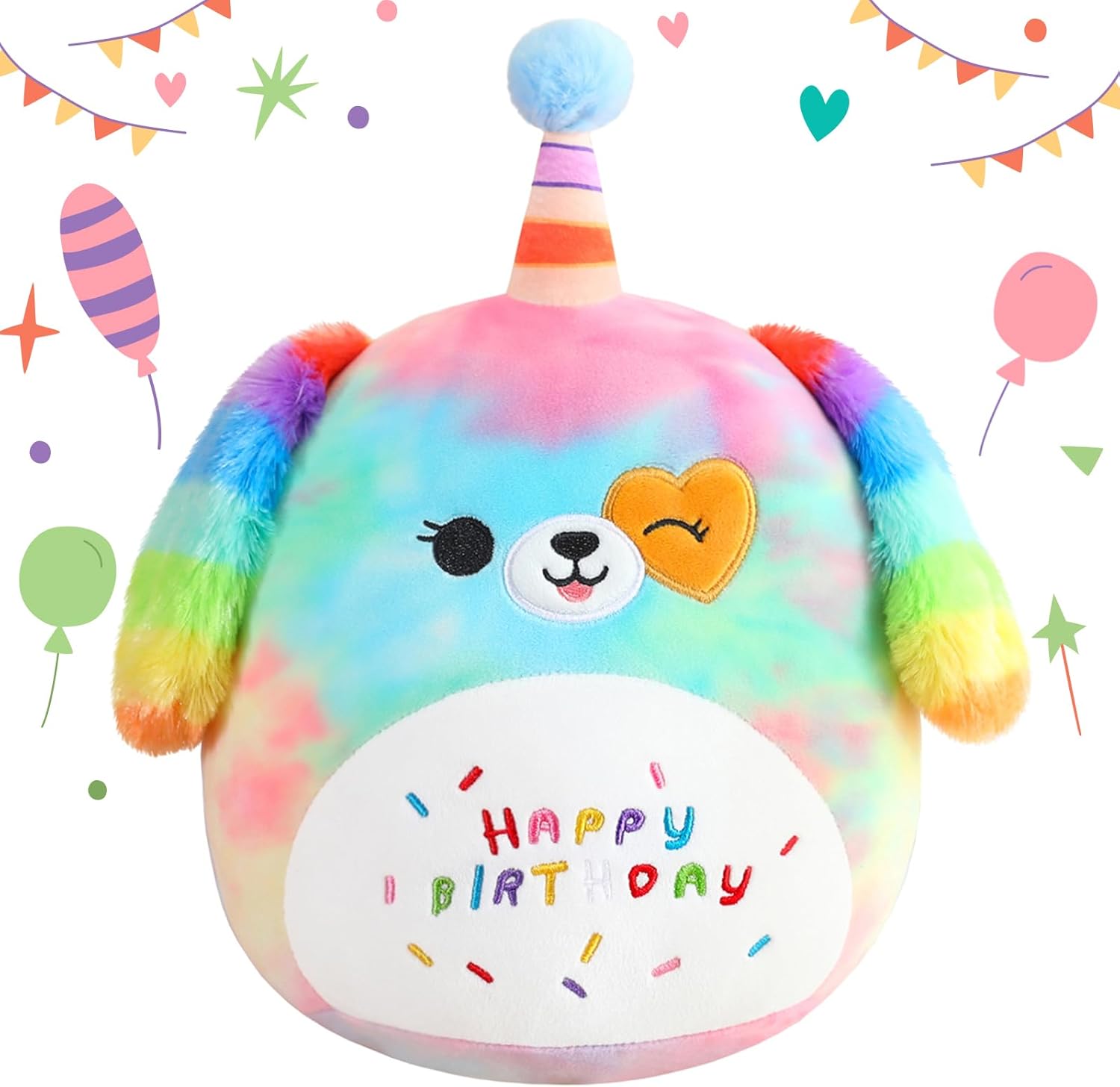 SQEQE Happy Birthday Stuffed Animal 10" Rainbow Dog Soft Toys Cute Plush Pillow...