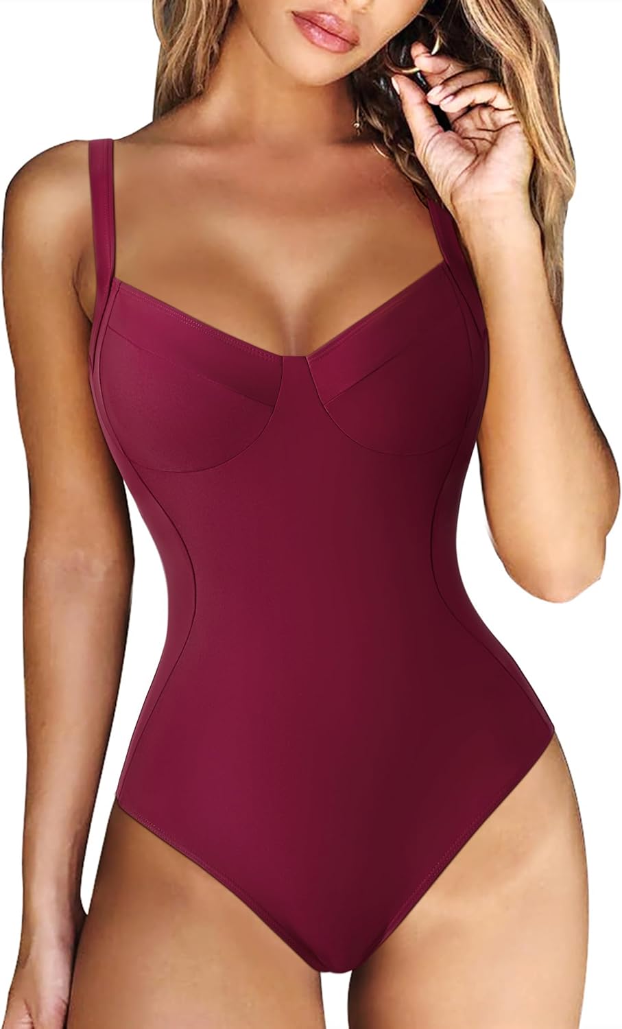 RXRXCOCO Women Slimming Tummy Control One Piece Swimsuits V Neck Crisscross Back...