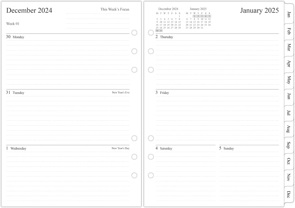 Orgnizme 2025 Planner Paper A5 Size, Week on Two Pages, Monthly Tabs