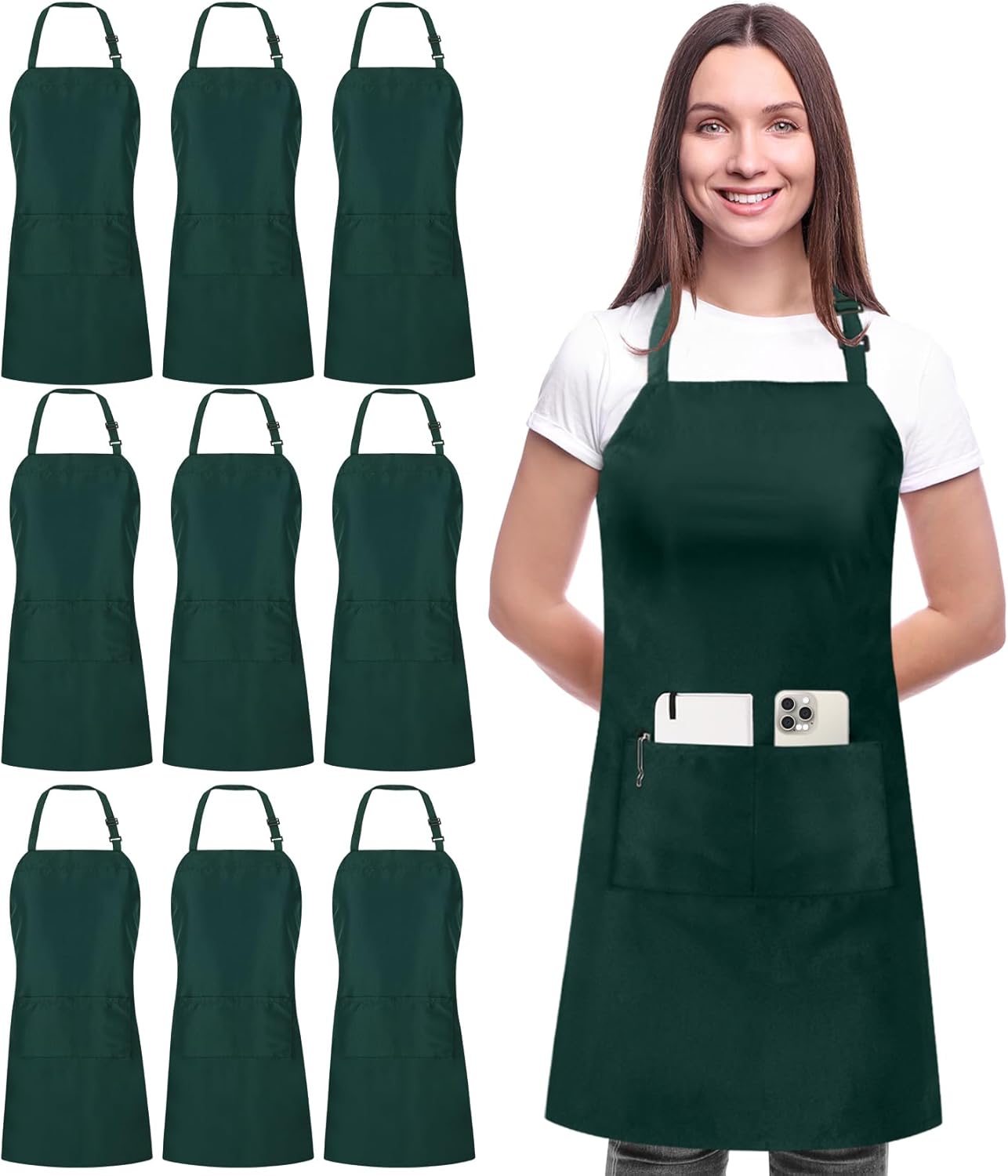 Utopia Kitchen 10 Pack Bib Apron Adjustable with 2 Pockets, Water and Oil Resist...