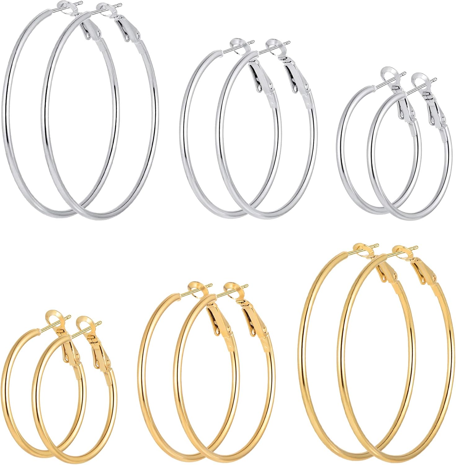 Stainless Steel gold silver Plated Hoop Earrings for Women, Hypoallergenic Hoops...