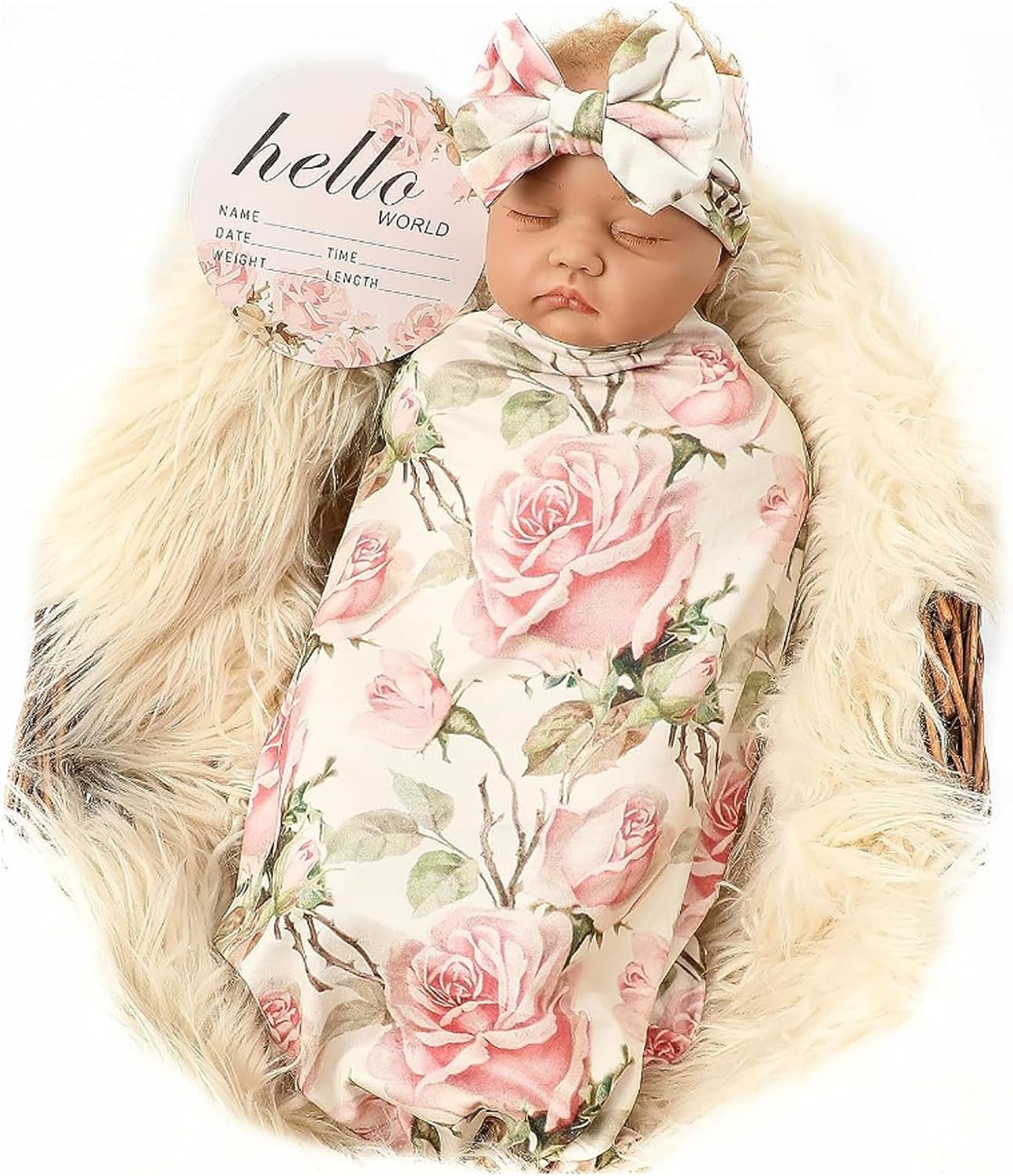 Galabloomer Newborn Receiving Blanket Headband Set Baby Flower Swaddle Vintage F...